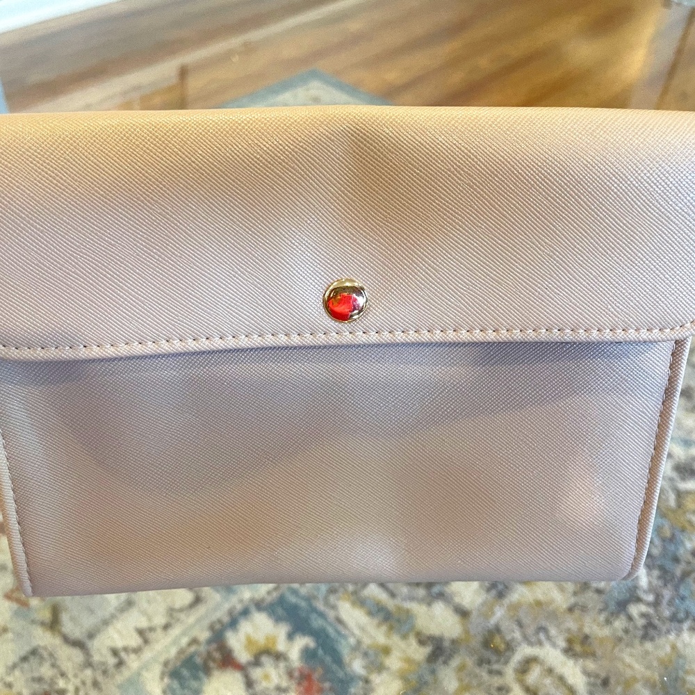 New True Botanicals Cosmetic Bag, Camel Color, Luxury Look,  Lined in Black